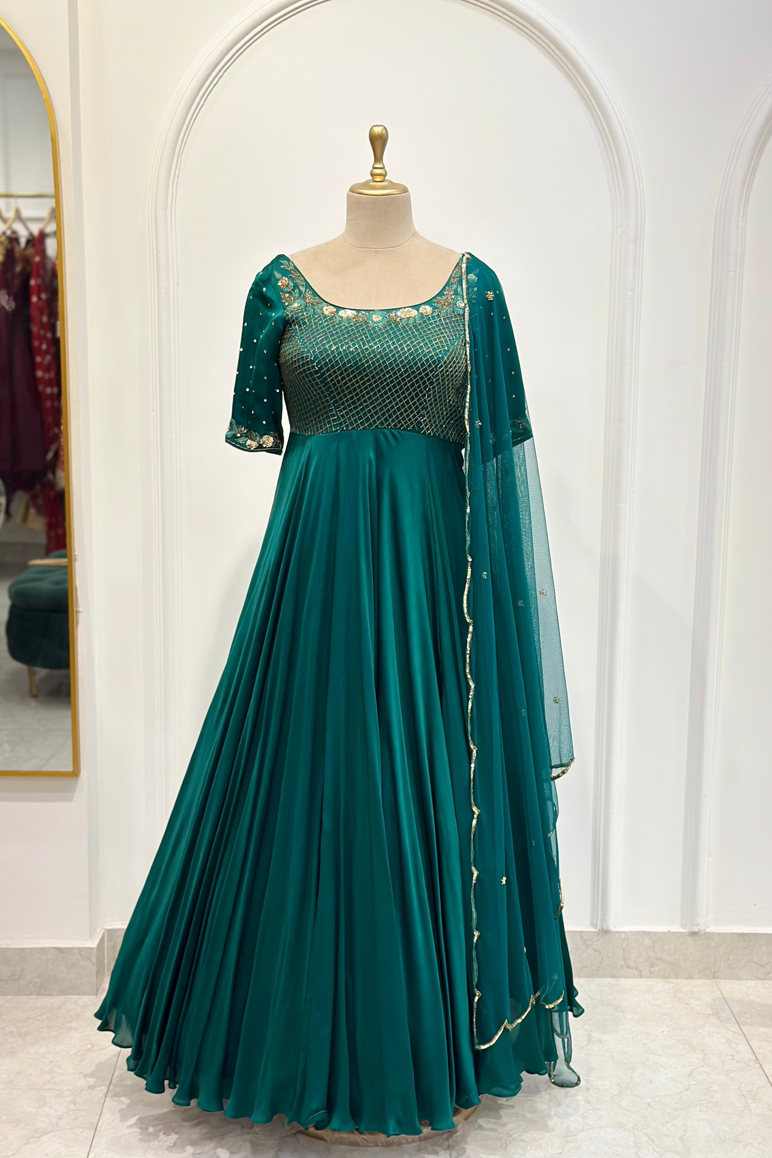Green Organza Anarkali